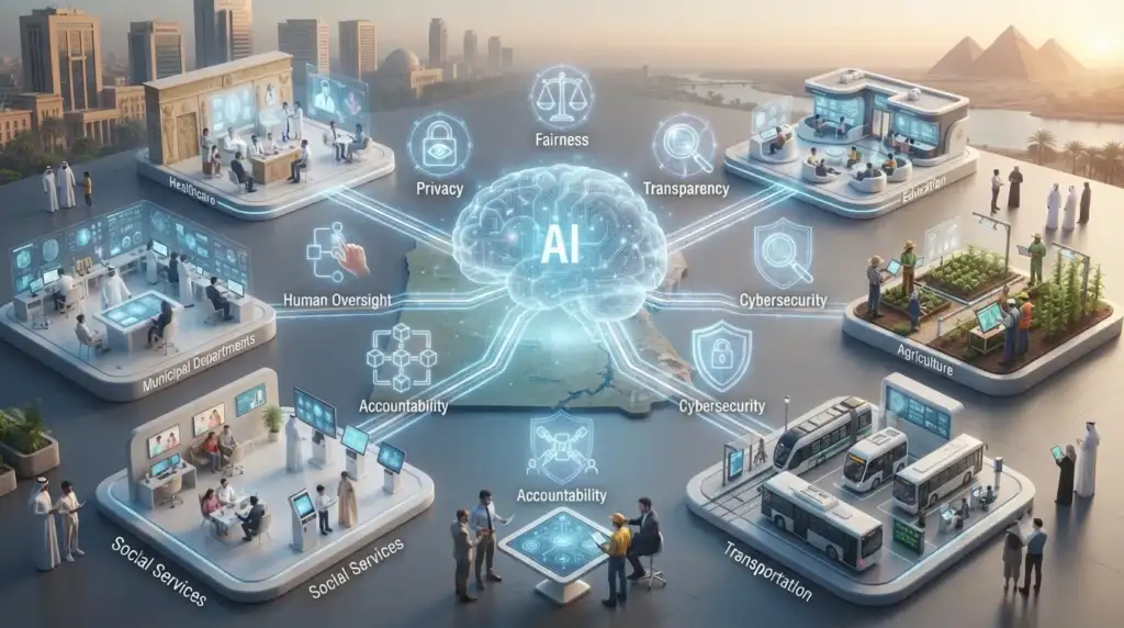 Public service AI dashboard; alt text: AI for government services Egypt improving citizen services.